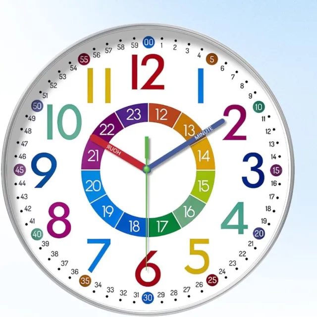 Famanu Kinderwandklok zilverkleurig, analoog Ø25 cm, geluidsarm uurwerk
