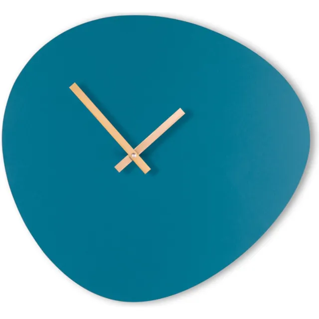 Kloq Wandklok 'Pebble' Petrol Blauw & Gouden wijzers