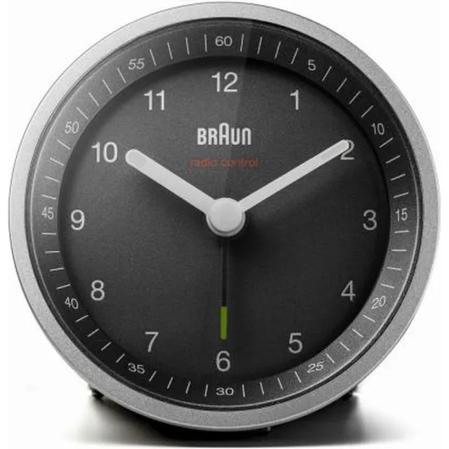 Braun BC07SB-DCF - Wekker - Analoog - Radiogestuurde tijdsaanduiding - Zwart - Zilverkleurig
