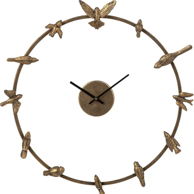J-Line Wandklok met vogel - ijzer - goud