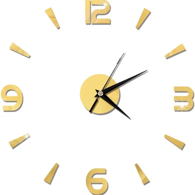 Famanu Wandklok, Wanduhr, Adhesiefast Wanduhr voor de decoratie van het kantoor thuis, in de woonkamer, modern, DIY, zonder lijst en stil, in een elegante gouden kleur die perfect past in elk interieur