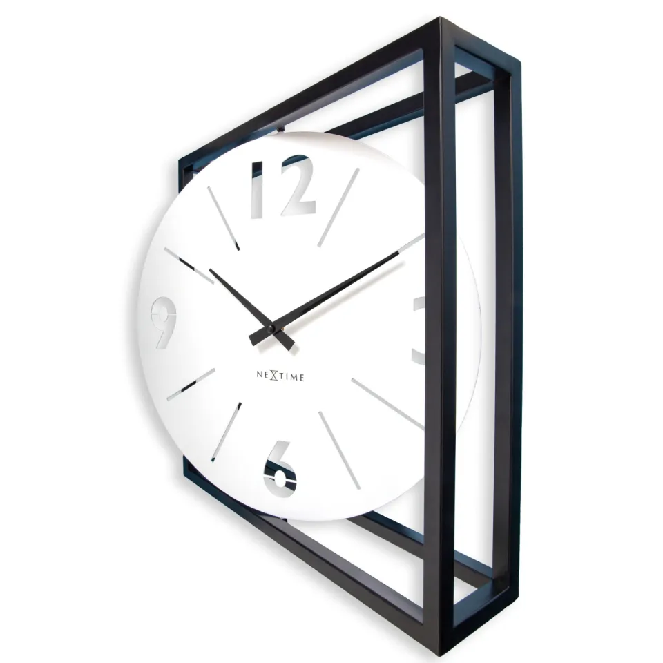 Tafel-/wandklok 40 x 40 x 9,5 cm - Metaal - Zwart / Wit - NeXtime 'Time Frame', foto 5