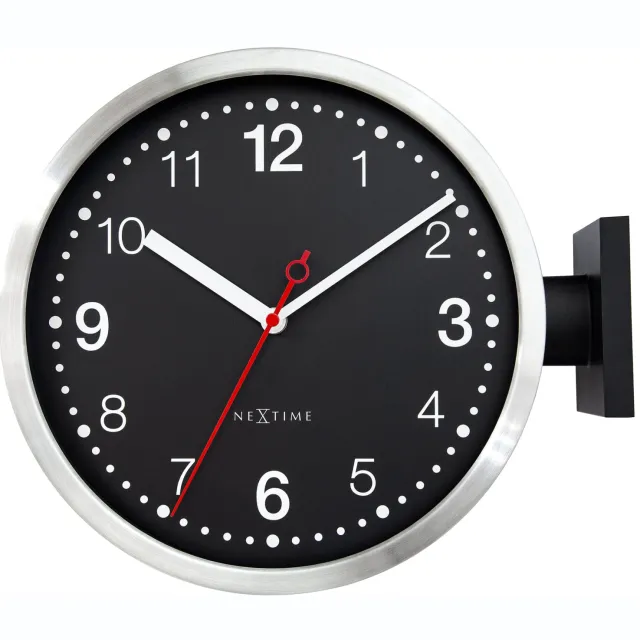 Nextime Wandklok 32,3 x 28 x 10 cm - stil - wit & zwart - aluminium - NeXtime 'Double' Zwart, Wit