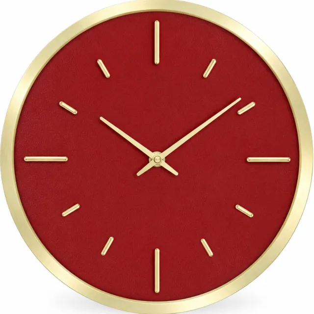 SWGOTA Ronde wandklok 12 inch - Goudkleurig en bordeauxrood - Metalen kast met wijzers en streepmarkeringen - 1 stuk