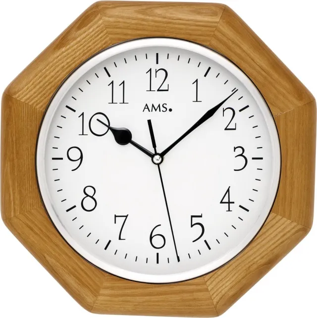 AMS 5512 Wandklok zendergestuurd eikengelakt hout 27 cm ø Bruin