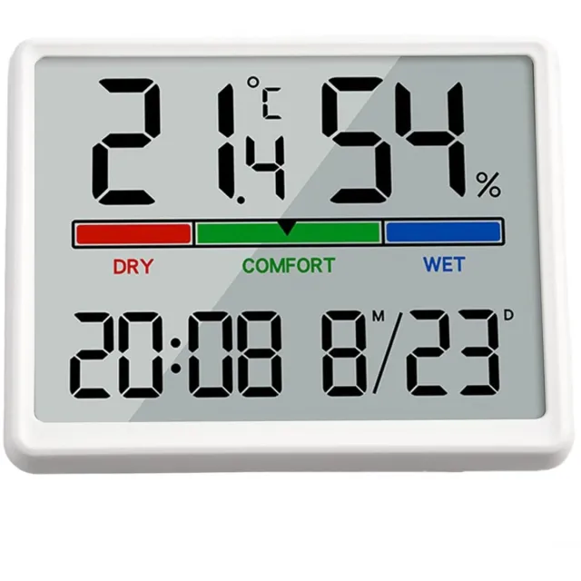 longziming Digitale Wandklok – LCD Klok – Tafelklok – Groot Display – Weergave van Tijd Datum Temperatuur en Vochtigheid – Batterijgevoed – Geschikt voor Wand en Tafel – Duidelijk Afleesbaar – 1 Stuk wit