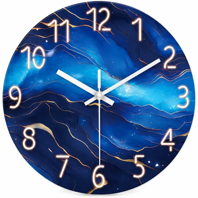 SWGOTA Blauwe wandklok met marmerpatroon - diameter 30 cm - gehard glas - stil uurwerk - rond - 1 stuk