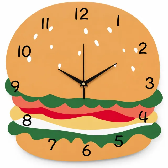 SWGOTA Wandklok in hamburgervorm 40 cm - Enkelzijdig plat ontwerp met cijfers en wijzers - Voor woonkamer en slaapkamer Oranje