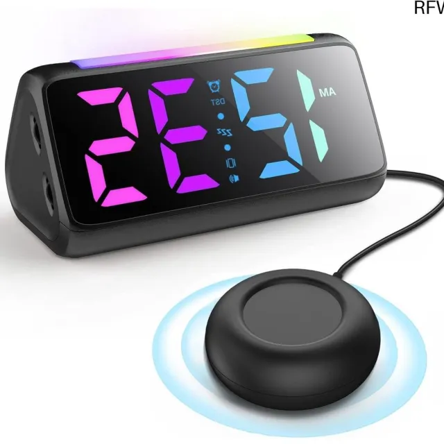 RFWR Digitale wekker met trilfunctie, kleurrijk display en snooze-functie voor diepe slapers en slechthorenden