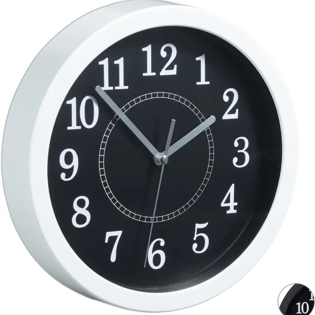 Relaxdays wandklok rond - Ø 20 cm - met cijfers - zacht tikkend - modern - analoge klok - wit