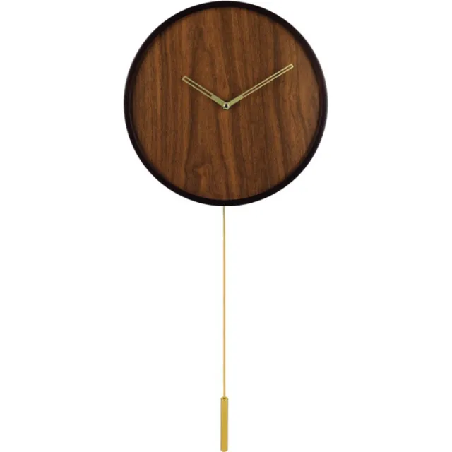SensaHome Wandklok Stockholm - Minimalistsche Japandi Stijl Klok - Nordic Design Houten Pendel Slingeruurwerk - Ø30cm - Bruin