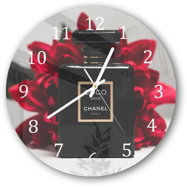 Mydesignglas Grote Glazen Wandklok XXL - Wandklok Rond 30cm - Gehard Glas - Chanel Parfum Wit- Stille Klok voor Woonkamer & Keuken - Modern Design Black