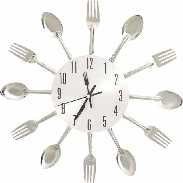 vidaXL Wandklok - lepel-en-vork - 31 - cm - aluminium - zilverkleurig