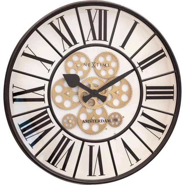 Nextime Wandklok met bewegende tandwielen - 50cm - Wit - Grote wandklok - William - NeXtime