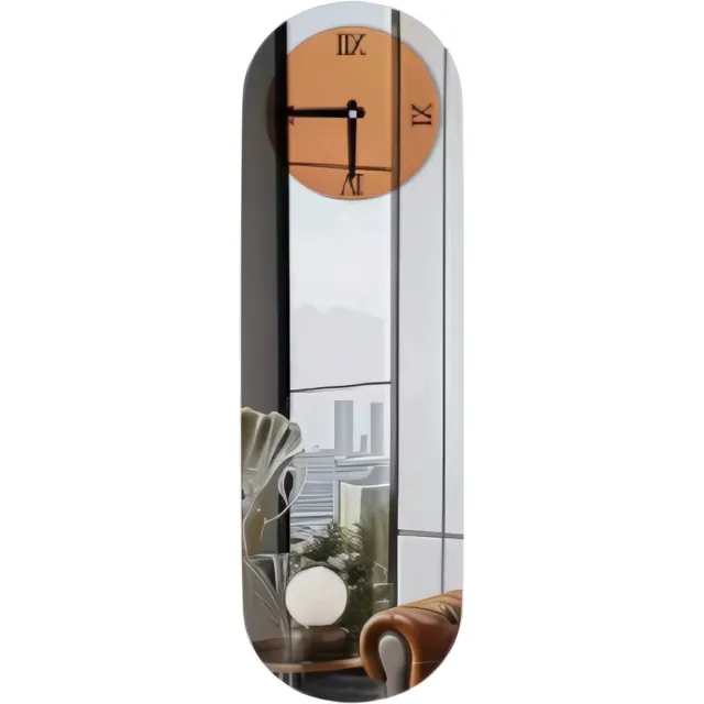 Happiq Tavien Langwerpige Wandklok - Bruin Getint met Zilveren Gespiegelde Romeinse Cijfers - Moderne Decoratieve Klok voor Woonkamer