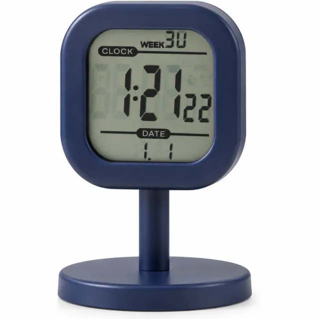 SWGOTA Digitale wekker met LCD, weekdag- en datumweergave, mini tafelklok op batterijen met ronde voet IJsblauw