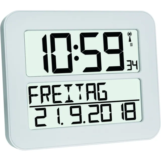 TFA Dostmann 60.4512.02 - Klok - Digitaal - Zendergestuurd - 7 talen - Tweede tijd - Alarm - Snooze - LCD - Wit