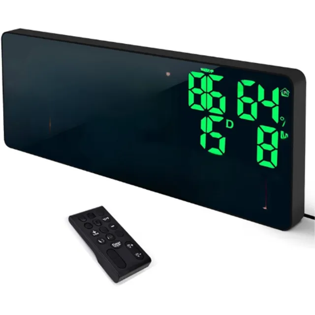 BOG 18 Inch Grote Digitale Wandklok Met Afstandsbediening - Automatisch Dimbare Digitale Klok - Groot Display Met Datum Temperatuur Week/Luchtvochtigheid DST Alarm - Grote Cijfers 14cm Hoog - Groen