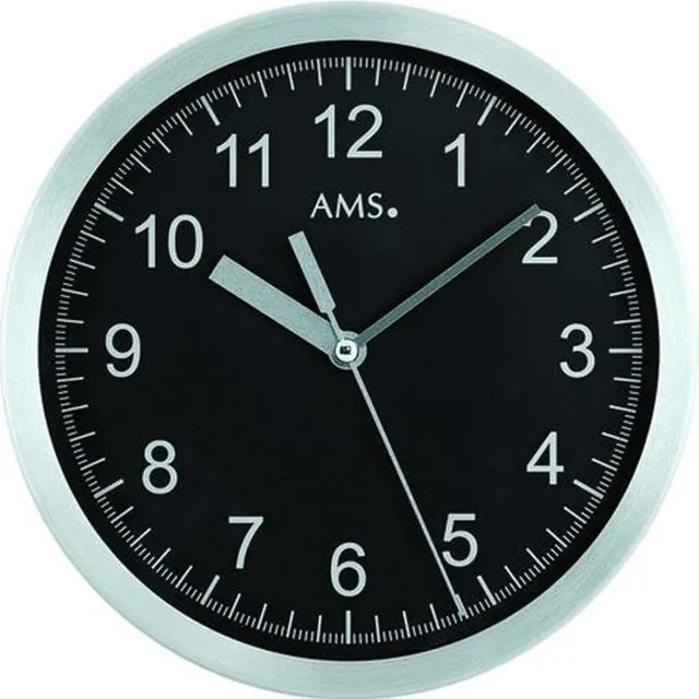 AMS F5911 - Wandklok - Analoog - Rond - Radiogestuurde tijdsaanduiding - Aluminium - Glas - Ø20 cm - Zwart