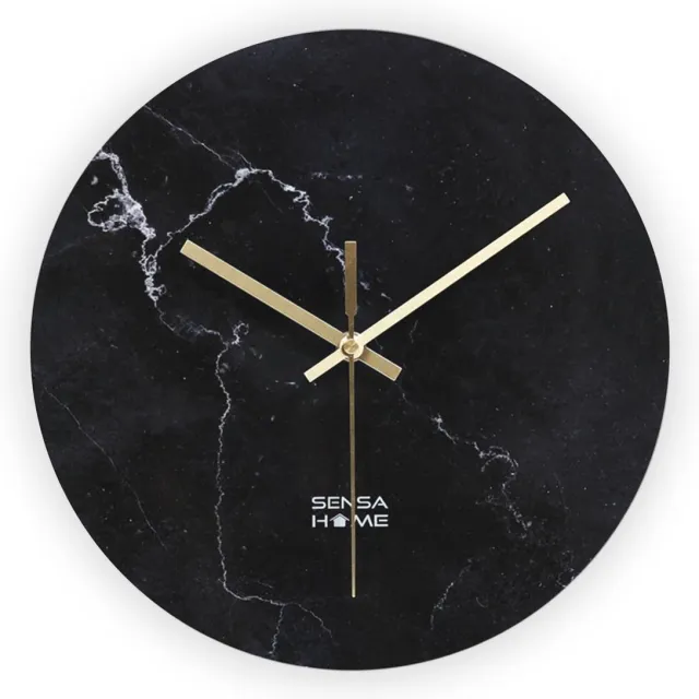 SensaHome Glazen Wandklok 30cm - Minimalistische Marmeren Design met Stille uurwerk - Marble Thunder Zwart