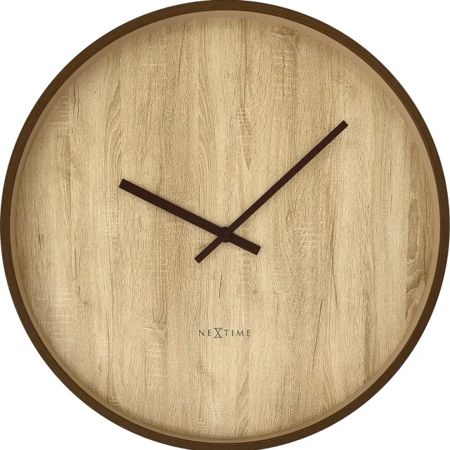 NeXtime Oslo Large – Wandklok – 50 cm – Plastic – Donkerbruin/Lichtbruin – Stil Light Wood