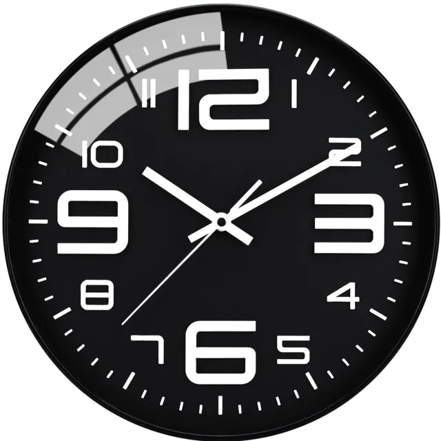 longziming Moderne Stille Wandklok – 30cm – Zwart met Glazen Afdekking – Geruisloos Kwartsuurwerk – Voor Slaapkamer, Woonkamer of Kantoor