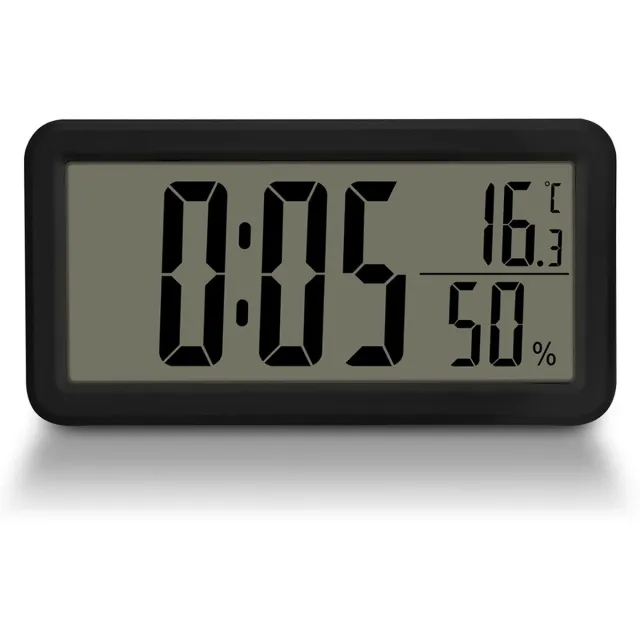 Ynkkvre Digitale wandklok op batterijen met grote cijfers, temperatuur, uursnotatie voor kantoor, woonkamer, slaapkamer Zwart