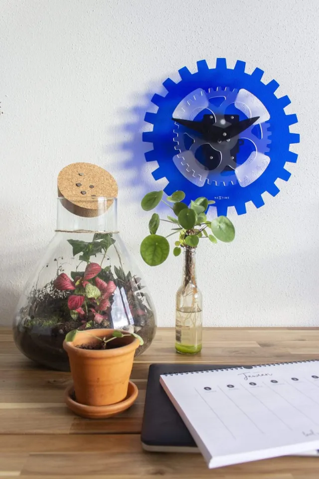 NeXtime Wandklok - 35cm - Acrylic -Bewegend- Blauw - 'Moving Gears'