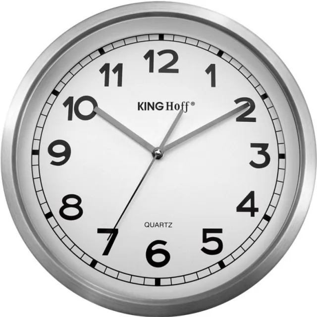 KINGHOFF Serie - Roestvrijstalen Wandklok - 34cm - Stille Mechanisme Zilver