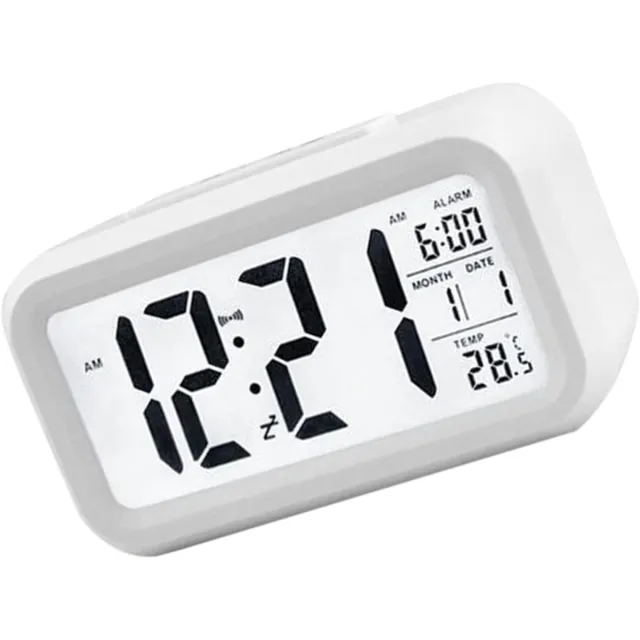 PolkaHome Digitale Wekker met Verlichte LCD Display – Stille Rechthoekige Tafelklok met Datum- en Temperatuurfunctie, Belalarm, Kunststof Frame – Wekker Digitaal voor Slaapkamer, Kinderkamer & Bureau Wit