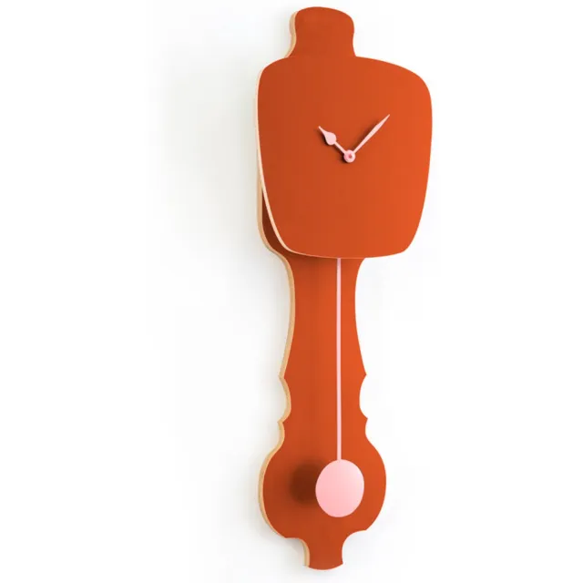 Kloq Wandklok met Pendule - Batterijen Inbegrepen - Wanddecoratie - Quartz Beweging - Niet-Tikkend Batterij Aangedreven - Roest Rood & Perzik Pastel - Small Roest Rood en Pastel Roze