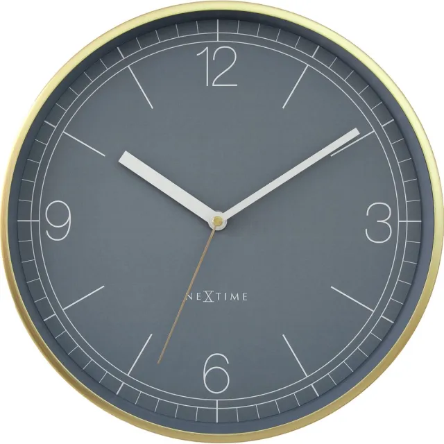NeXtime Wandklok 30cm-Silent-Gold/Pigeon Blue-Aluminium-NeXtime 'Nova' Blauw