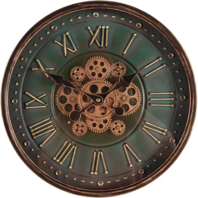 Baroque Klok - Wandklok Bronx 40 cm - Groen - Rond - Metaal - 40x40x7 - Iron+glass Green