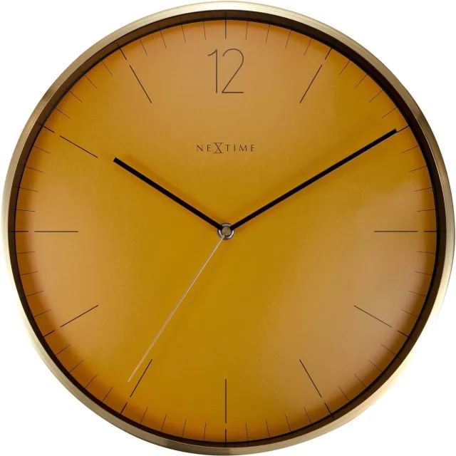 NeXtime Wandklok - 34cm- Glas/Metaal- Okergeel/Oranje-Essential Gold