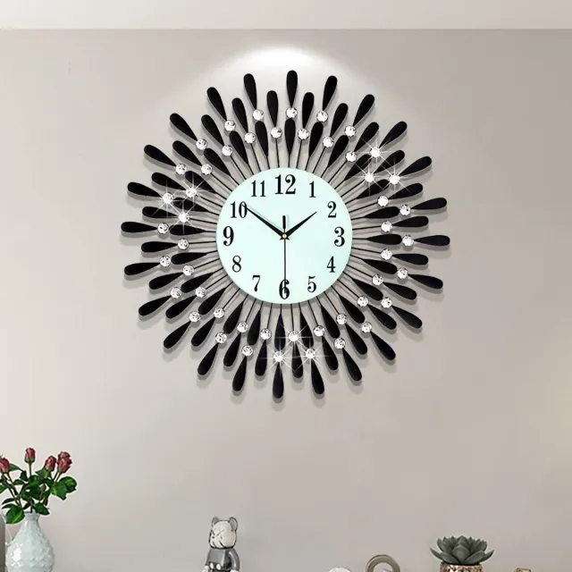 Unyqoos Stijlvolle en Grote Wandklok van 60cm met Kristallen voor Diverse Ruimtes, zwart, 60 cm
