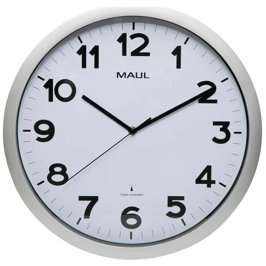 Maul Wandklok MAUL Step RC Ø40x5cm zilver kunststof frame incl.batterij wit|zilver|zwart