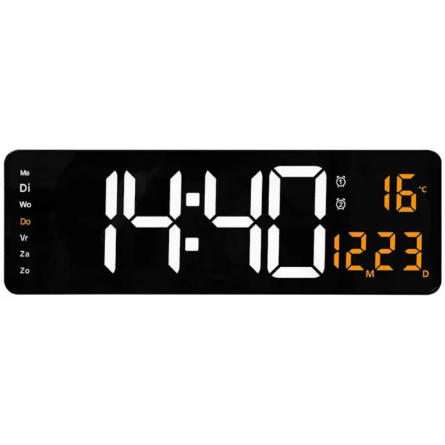GelldG Digitale Wandklok - Grote LED Display Klok - 38.5x13x3.2cm - Verstelbare Helderheid - Geschikt voor Slaapkamer, Kantoor en Woonkamer - Kunststof - Eenvoudige Bediening met Duidelijk Scherm Zwart
