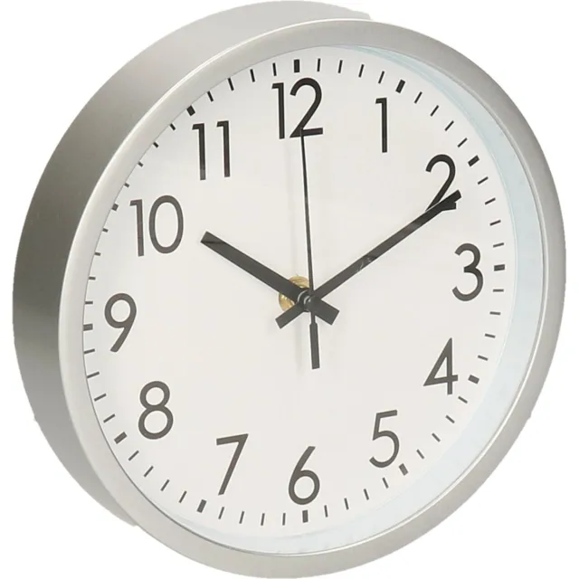 Excellent Houseware Wandklok/muur klok - zilver - kunststof - Dia 20 cm - 1x AA-batterij - modern