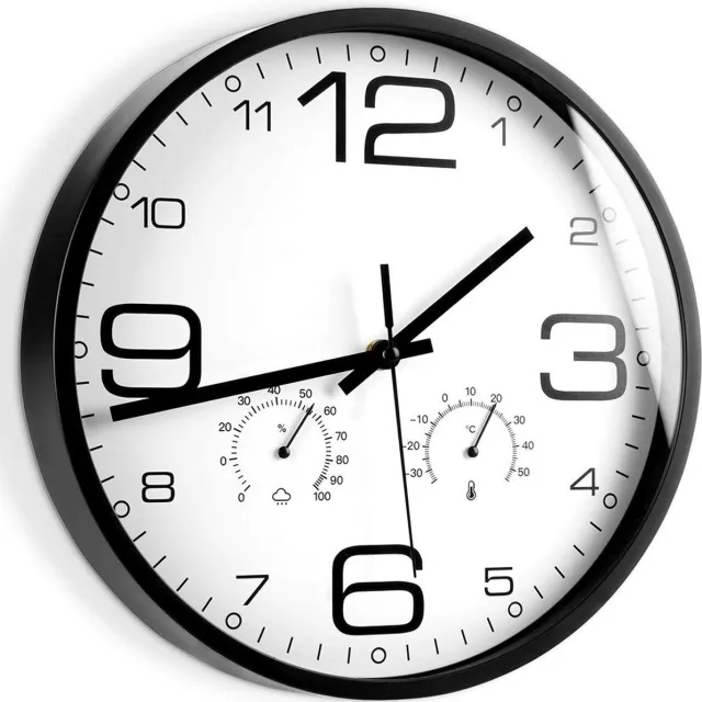 vilde Wandklok Wit met Thermometer Hygrometer 30 cm - Uurwerk - Keukenklok - Wand - Muur - Klok Wit;Zwart