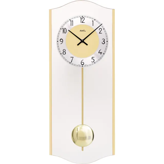 AMS 7479 – Elegante glazen slinger wandklok met messing accenten goud