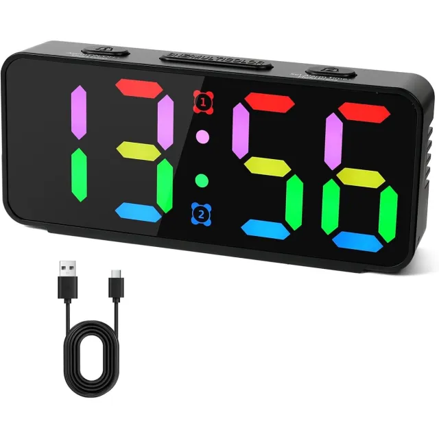 longziming Digitale Wekker - LED Alarmklok - RGB Display Klok - 15 Kleurmodi - Snooze Functie - ABS Kunststof - Compact Design - Flexibele Voeding - 1 Stuk Zwart