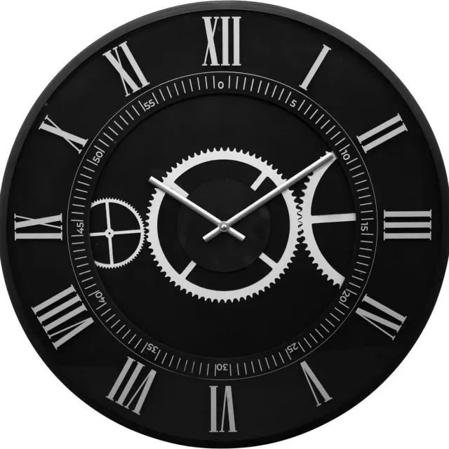 Atmosphera Wandklok/muur klok Roma Classic - Vintage Metal - Dia 57 cm - metaal/mdf/glas - zwart - Luxe klokken