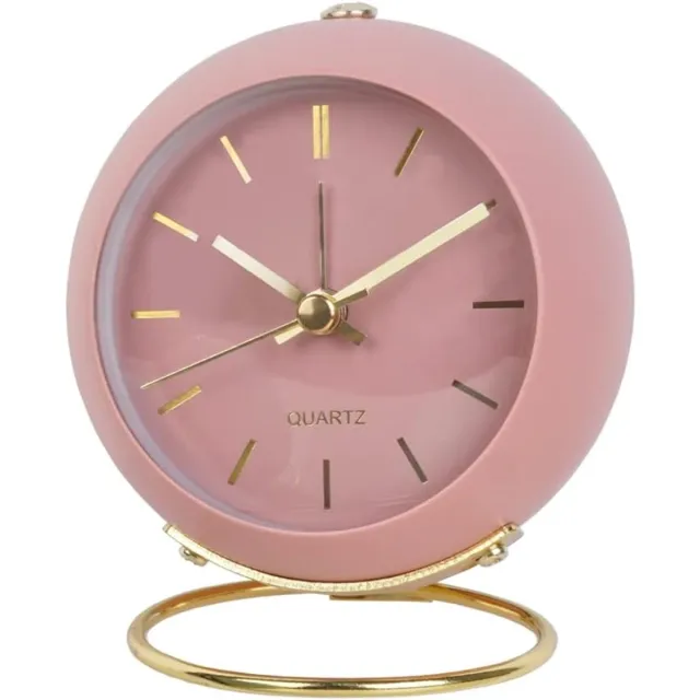 oneay Handwekker met nachtlampje – compacte, stille, retro wekker, eenvoudige wekker voor studenten, decoratie voor op het nachtkastje (werkt op 1 AA-batterij, batterijen niet inbegrepen). Roze