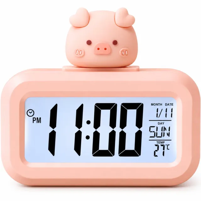 SWGOTA wekker met varkentje - Roze digitale LCD-bureauklok met alarm, sluimerfunctie en afteltimer - Op batterijen