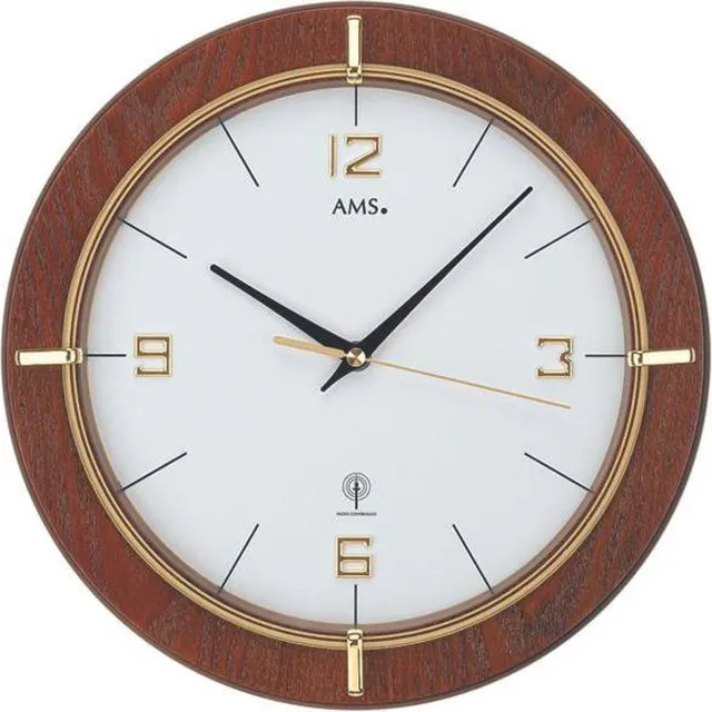 AMS W9432 – Wandklok, Quartz – Glas – Hout – Messing – Ø29 cm – Walnoot noten