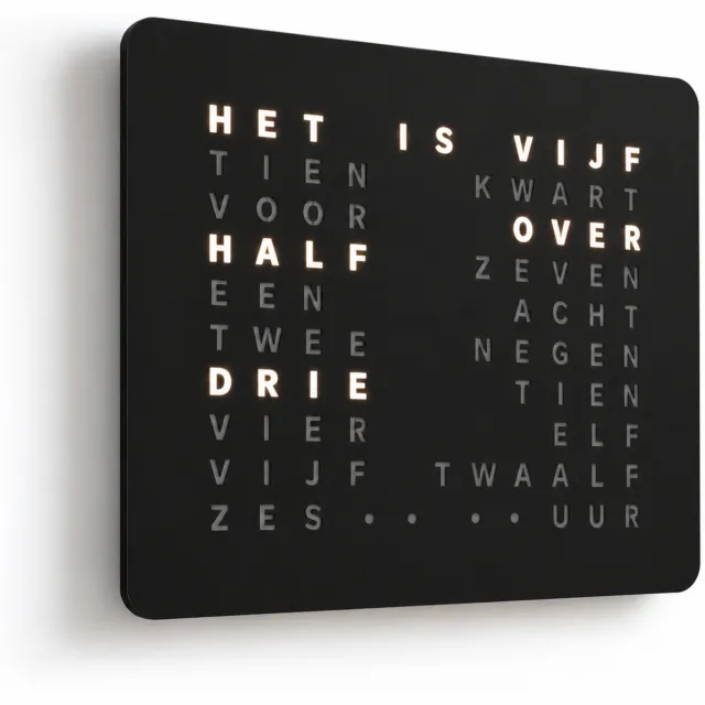 Atlas Time Letterklok - Woordklok Nederlands - Mat zwart - 46x38 cm