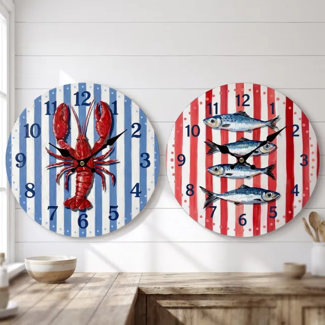 Signes Grimalt wandklokset Kreeft en Sardientjes set 2 veelkleurig Multicolour