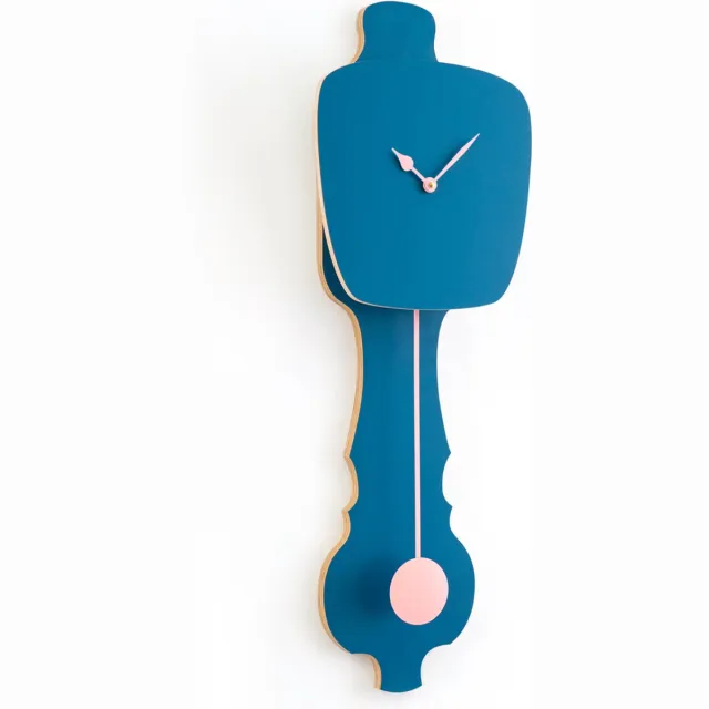 Kloq Wandklok met Pendule - Batterijen Inbegrepen - Wanddecoratie - Quartz Beweging - Niet-Tikkend Batterij Aangedreven - Petrol Blauw en Perzik Pastel - Groot