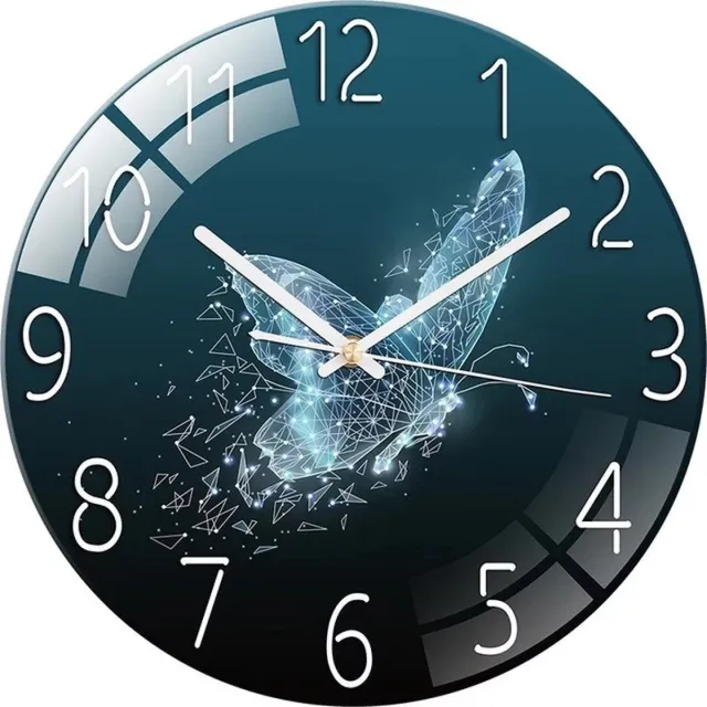 LOUZIR Glazen Vlinder Wandklok - Ronde Muurklok – Luxe Klok – Glass Butterfly Wall Clock Donker