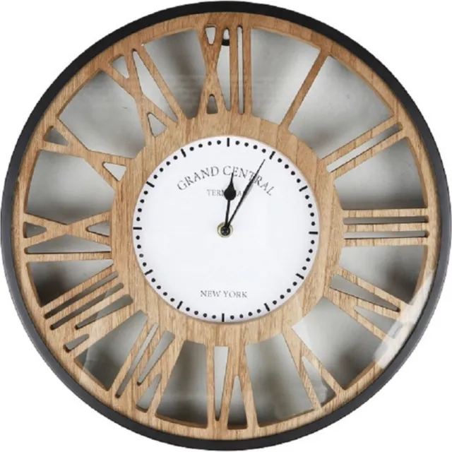 Urban Living Wandklok Grand Central - Open structuur - Dia 40 cm - hout/kunststof - beige/grijs